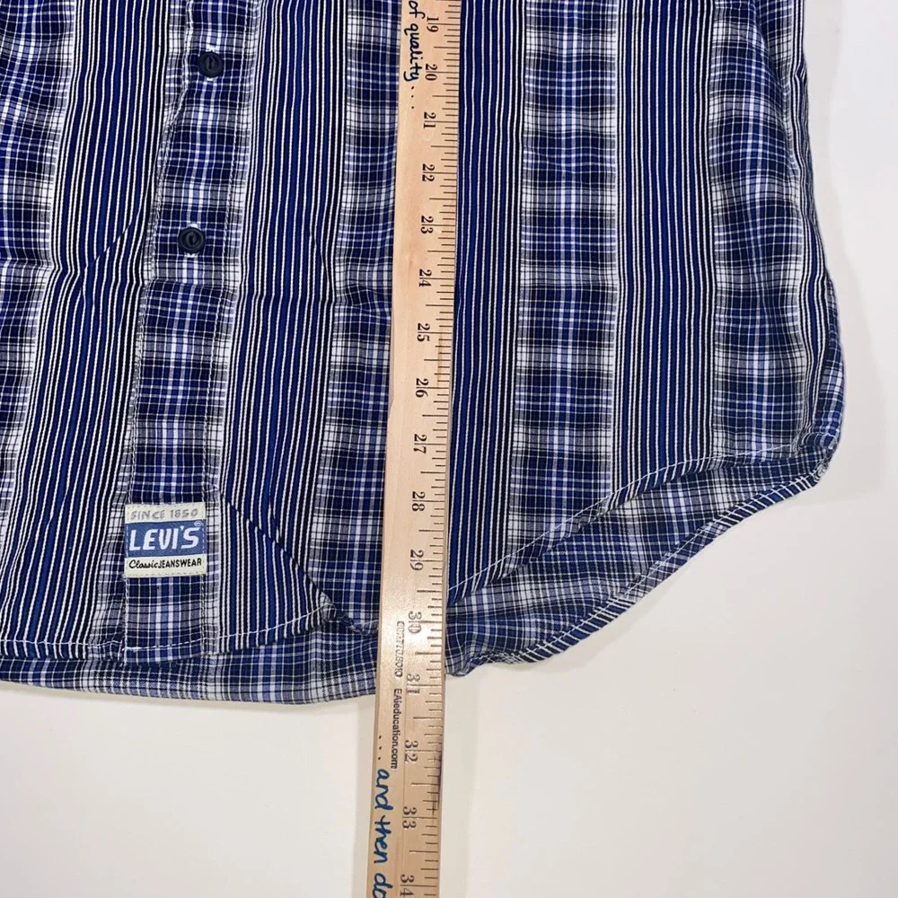 Levis Mens Large Blue‎ Mixed Plaid Striped Long Sleeve Button Up Shirt Cotton